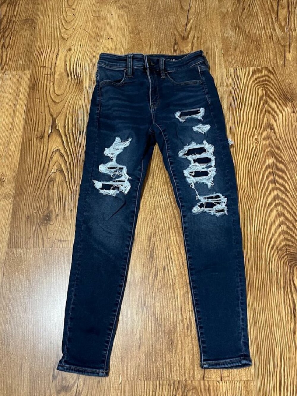 American Eagle Distressed High Rise Jeggings, Dark Blue, 4 Short